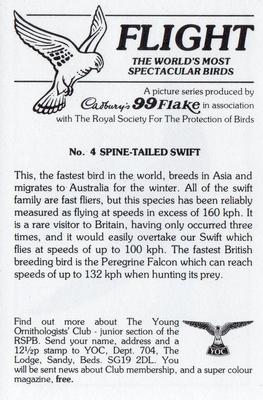 1983 Cadbury's Flight : The World's Most Spectacular Birds #4 Spine-Tailed Swift Back