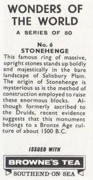 1967 Browne's Tea Wonders of the World #6 Stonehenge Back