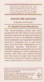 1986 Brooke Bond Incredible Creatures (Walton address without Dept IC) #10 Rabbit-Eared Bandicoot Back