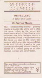 1986 Brooke Bond Incredible Creatures (Walton address without Dept IC) #28 Praying Mantis Back