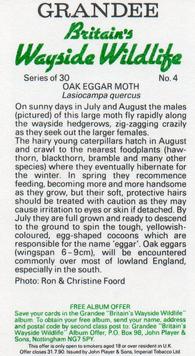 1988 Grandee Britain's Wayside Wildlife #4 Oak Eggar Moth Back