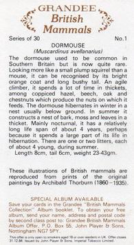 1982 Grandee British Mammals (Imperial Tobacco Limited) #1 Dormouse Back