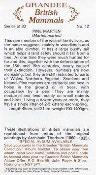 1982 Grandee British Mammals (Imperial Tobacco Limited) #12 Pine Marten Back