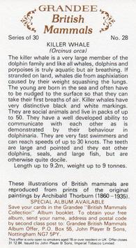1982 Grandee British Mammals (Imperial Tobacco Limited) #28 Killer Whale Back