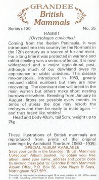 1982 Grandee British Mammals (Imperial Group plc) #26 Rabbit Back