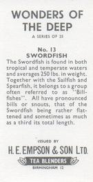 1965 Empson & Son Wonders of the Deep #13 Swordfish Back