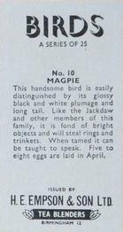 1962 Empson & Son Birds #10 Magpie Back