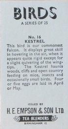 1962 Empson & Son Birds #16 Kestrel Back