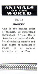 1954 Anonymous Animals of the World #12 Monkey Back
