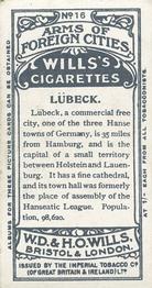 1912 Wills's Arms of Foreign Cities #16 Lubeck Back