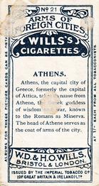 1912 Wills's Arms of Foreign Cities #21 Athens Back