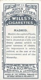 1912 Wills's Arms of Foreign Cities #24 Madrid Back