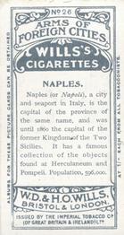 1912 Wills's Arms of Foreign Cities #26 Naples Back