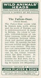 1931 Player's Wild Animals' Heads #16 Fallow Deer Back