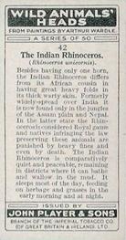 1931 Player's Wild Animals' Heads #42 Indian Rhinoceros Back