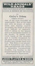 1931 Player's Wild Animals' Heads #50 Grevy's Zebra Back