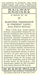 1936 Wills's Railway Engines #25 Electric Passenger & Freight Loco. Back