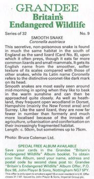 1984 Grandee Britain's Endangered Wildlife #9 Smooth Snake Back