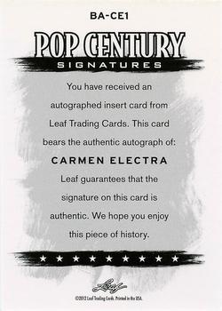 2012 Leaf Pop Century Signatures #BA-CE1 Carmen Electra Back