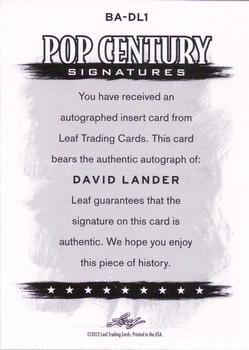 2012 Leaf Pop Century Signatures #BA-DL1 David Lander Back