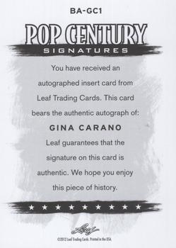 2012 Leaf Pop Century Signatures #BA-GC1 Gina Carano Back