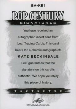 2012 Leaf Pop Century Signatures #BA-KB1 Kate Beckinsale Back