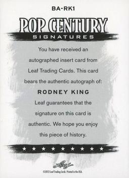 2012 Leaf Pop Century Signatures #BA-RK1 Rodney King Back