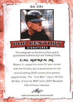 2014 Leaf Pop Century #BA-CRJ Cal Ripken Jr. Back