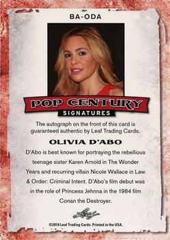 2014 Leaf Pop Century #BA-ODA Olivia d'Abo Back