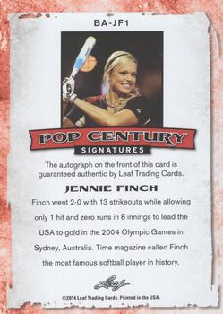 2014 Leaf Pop Century - Silver #BA-JF1 Jennie Finch Back