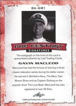 2014 Leaf Pop Century - Gold #BA-GM1 Gavin MacLeod Back