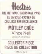 1987 Hostess The Ultimate Backstage Pass Stickers #NNO Vince Neil Back