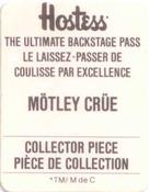 1987 Hostess The Ultimate Backstage Pass Stickers #NNO Mötley Crüe Back