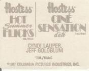 1988 Hostess Hot Summer Flicks Stickers #5 Cyndi Lauper / Jeff Goldblum Back