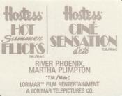 1988 Hostess Hot Summer Flicks Stickers #21 River Phoenix / Martha Plimpton Back