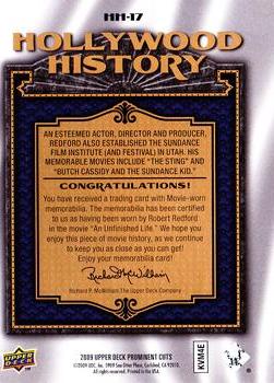 2009 Upper Deck Prominent Cuts - Hollywood History Relics #HH-17 Robert Redford Back