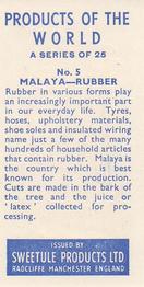 1958 Sweetule Products of the World #5 Malaya Back