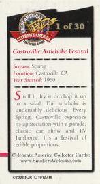 2003 Doral Celebrate America Great American Festivals #1 Castroville Artichoke Festival Back