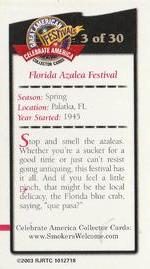 2003 Doral Celebrate America Great American Festivals #3 Florida Azalea Festival Back