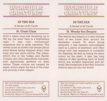 1986 Brooke Bond Incredible Creatures (Walton address with Dept IC)(Double Cards) #15-16 WeedySea Dragon / Giant Clam Back