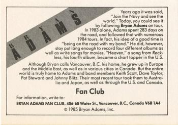 1985 Wonder Bread Rock Stars #NNO Bryan Adams Back
