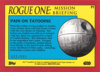 2016 Topps Star Wars Rogue One: Mission Briefing #P1 Darth Vaders Tie Fighter Back