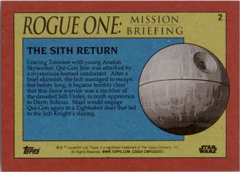2016 Topps Star Wars Rogue One: Mission Briefing #2 The Sith Return Back