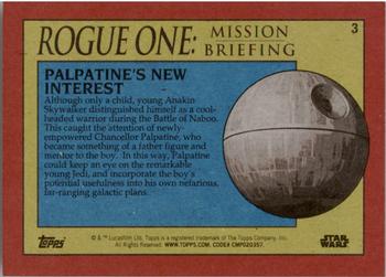2016 Topps Star Wars Rogue One: Mission Briefing #3 Palpatine's new interest Back