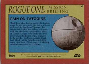 2016 Topps Star Wars Rogue One: Mission Briefing #4 Pain on Tatooine Back