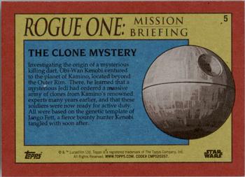 2016 Topps Star Wars Rogue One: Mission Briefing #5 The Clone Mystery Back