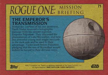 2016 Topps Star Wars Rogue One: Mission Briefing #71 The Emperor's Transmission Back