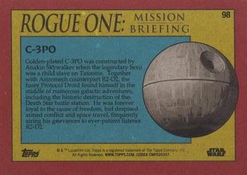 2016 Topps Star Wars Rogue One: Mission Briefing #98 C-3PO Back