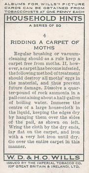 1936 Wills's Household Hints #4 Ridding a Carpet of Moths Back