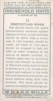1936 Wills's Household Hints #35 Protecting Pipes Back